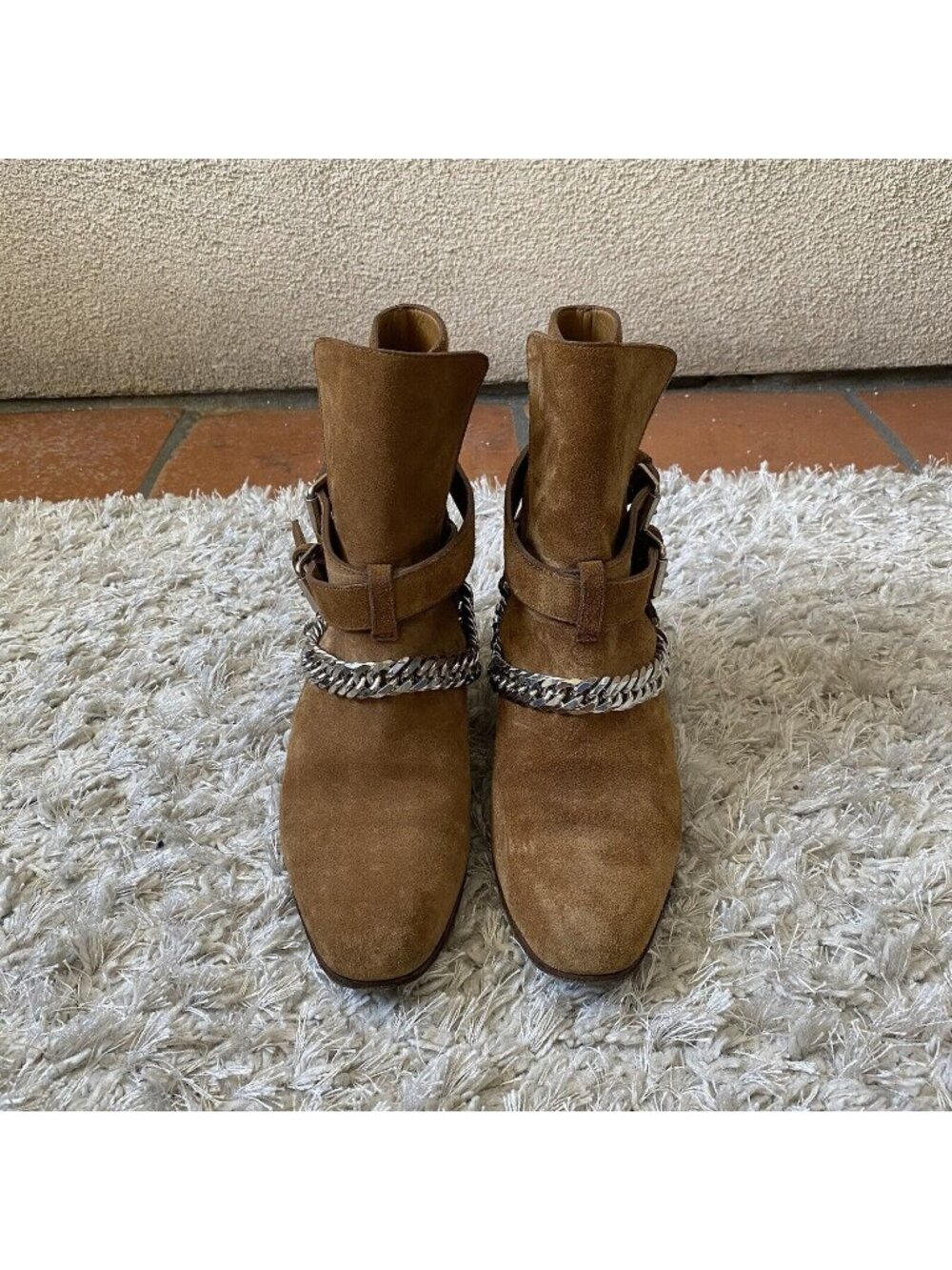 AMIRI Womens Shoes Tan Brown Suede Buckle Ankle Boots Chain Size 36 $1390